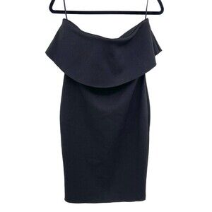 BEC & BRIDGE Black Strapless Fold Over Top Bodycon Back Zip Midi Dress Size 8